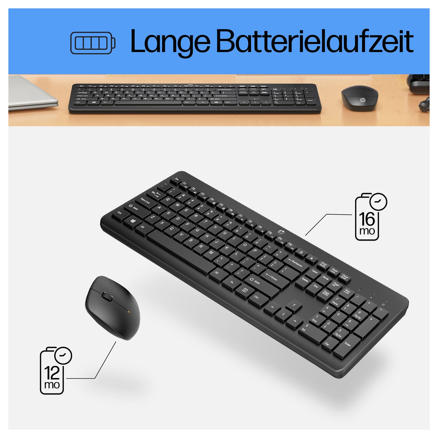 HP Tastatur+Maus 230 Kabellos Weiß Deutsch