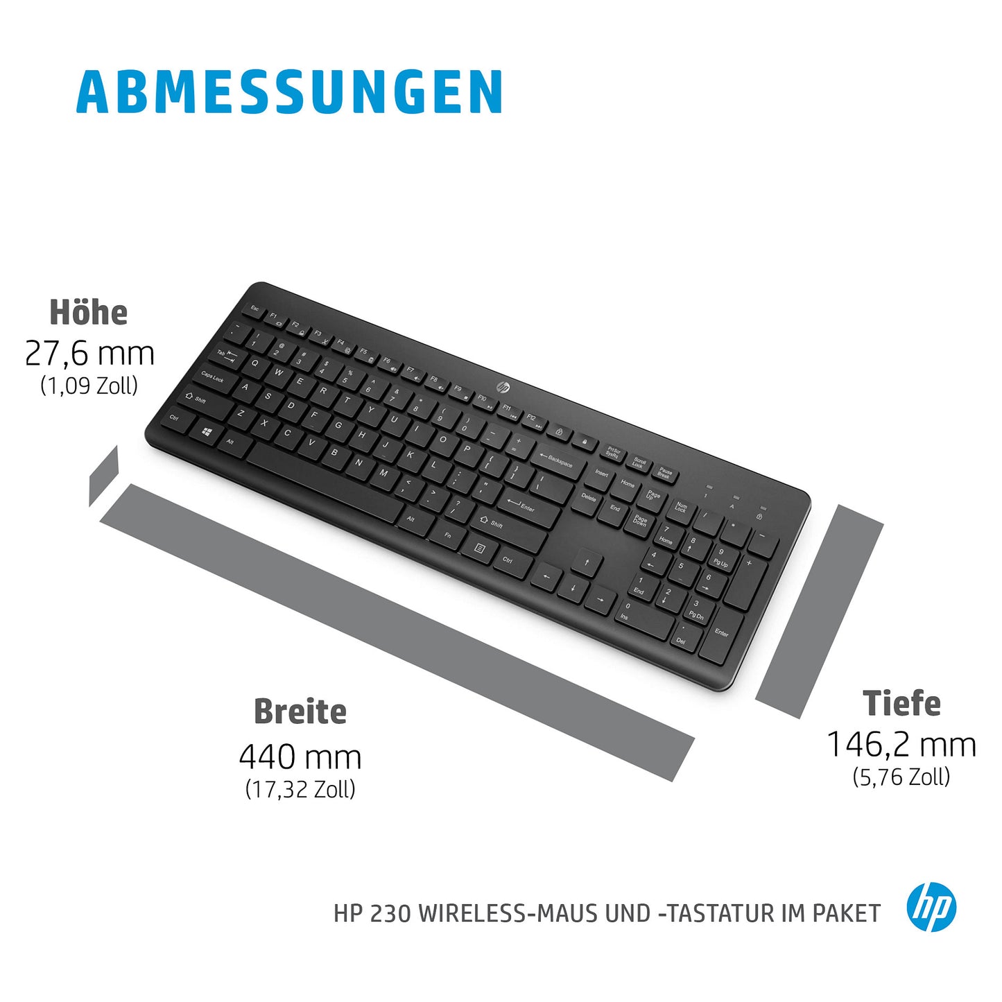 HP Tastatur+Maus 230 Kabellos Weiß Deutsch