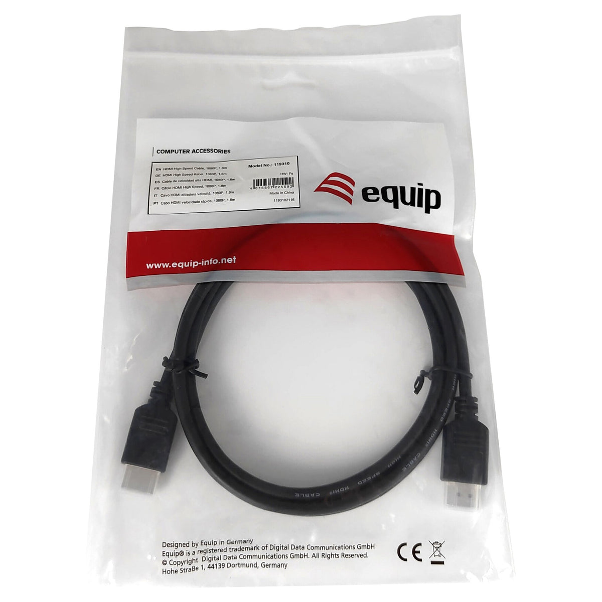 Equip HDMI HS Ethernet A-A St/St 1.8m 1080p60Hz sw