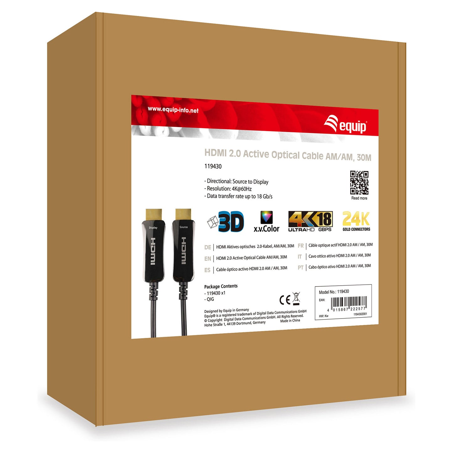 Equip HDMI PHS Ethernet 2.0 A-A St/St 30.0m 4K60Hz HDRopt.sw