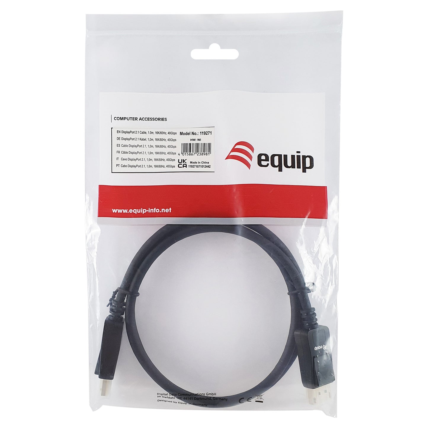 Equip DisplayPort 2.1 St/St 1.00m16K/60Hz komp.HDCP Prem. gr