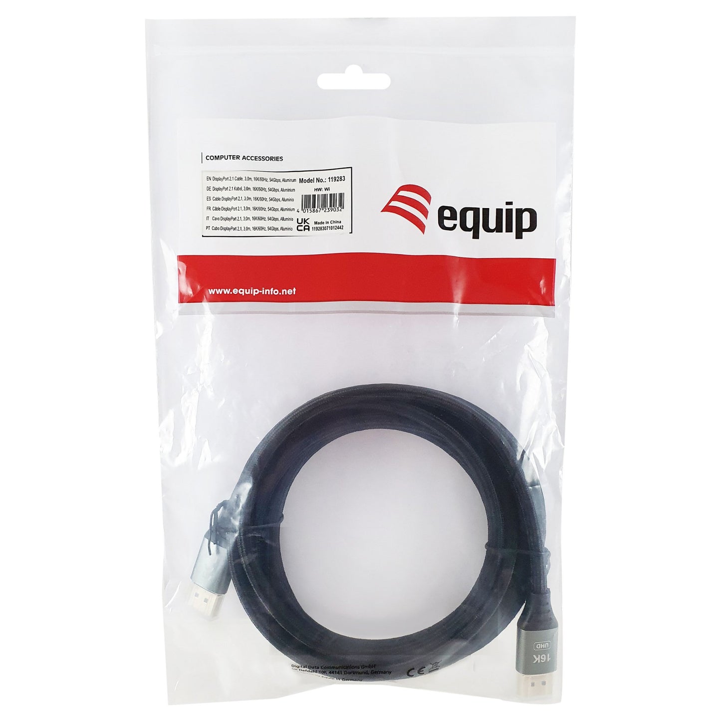 Equip DisplayPort 2.1 St/St 3.00m16K/60Hz komp.HDCP Alum. gr