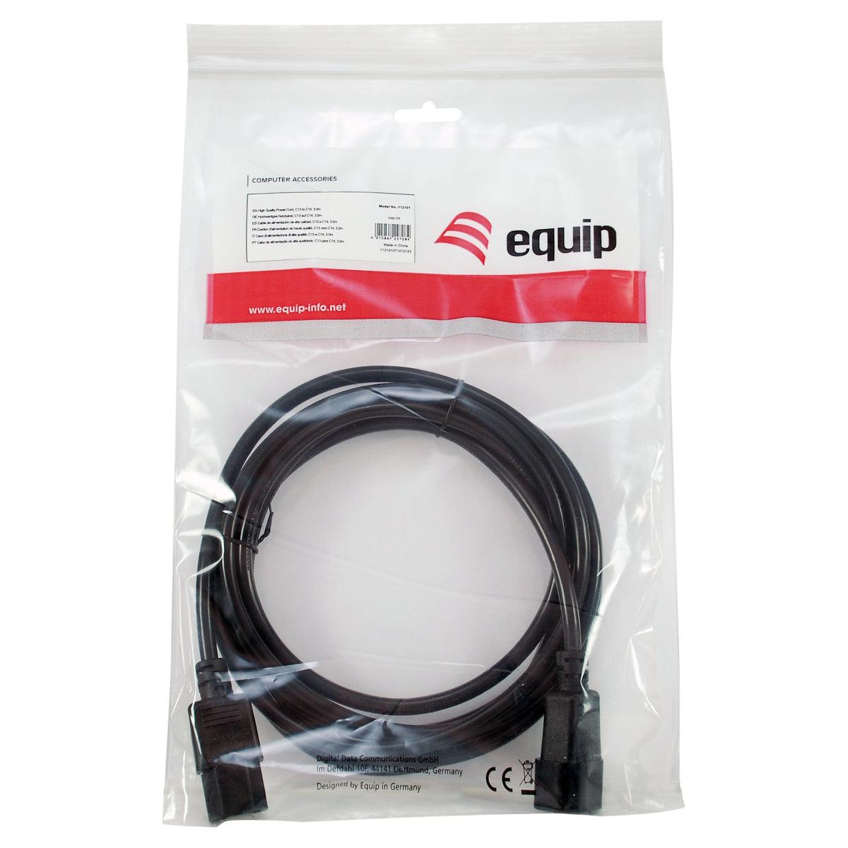 Equip Kaltgeräteverl.-Kabel IEC C14 -> IEC C13 St/Bu 3m sw