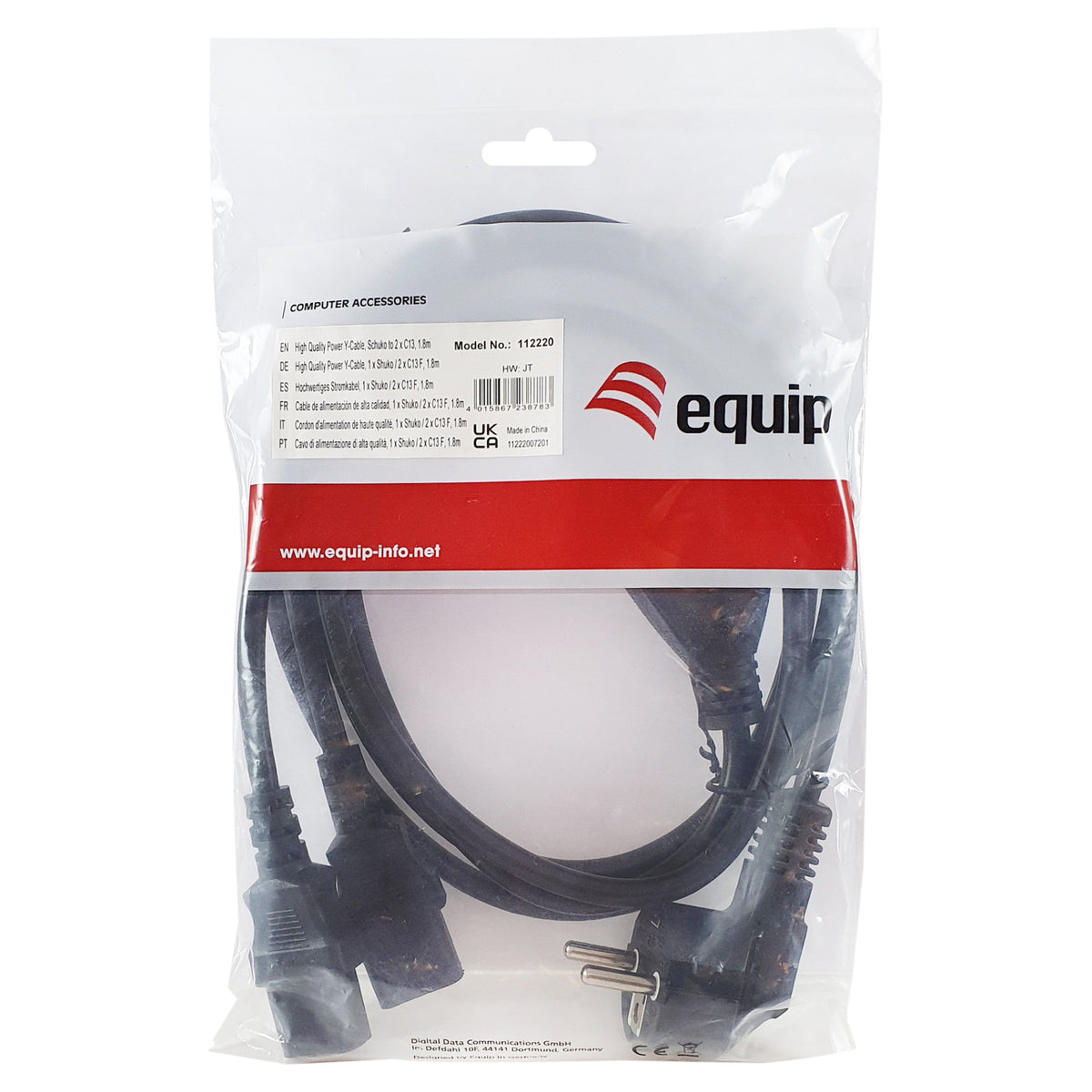 Equip Y-Netzanschlusskabel Schuko -> 2x IEC C13 St/Bu