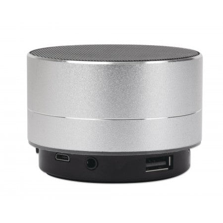 MANHATTAN Metallic LED-Bluetooth-Lautsprecher buntes Licht Bedienelemente USB-A-Port MicroSD-Kartenslot 3.5mm-Klinkenbuchse silber