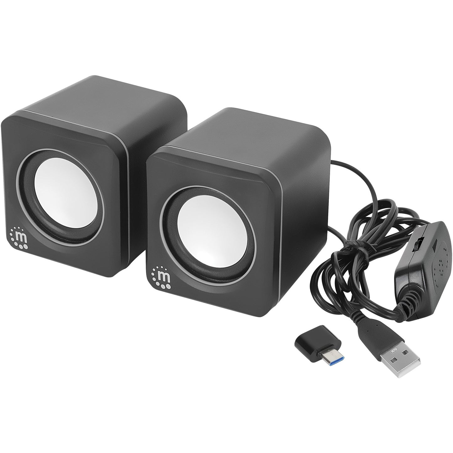 MANHATTAN Lautsprecher fr PC und Laptop 2600 Series zwei verbundene Lautsprecher 1.4 m USB-Kabel USB-C/USB-A-Adapter schwarz/silber