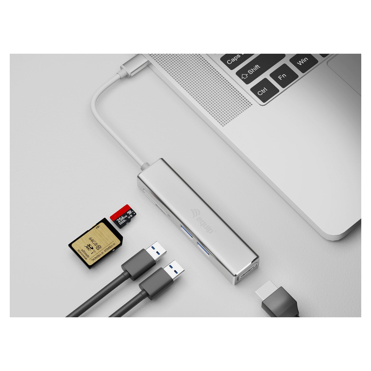 Equip Adapter USB-C -> HDMI.2xUSB3.0.SD 4K30Hz 0.15m sw