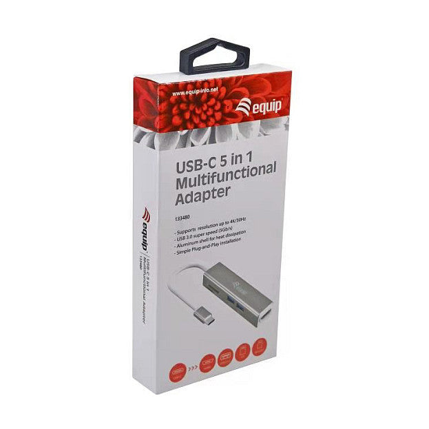 Equip Adapter USB-C -> HDMI.2xUSB3.0.SD 4K30Hz 0.15m sw