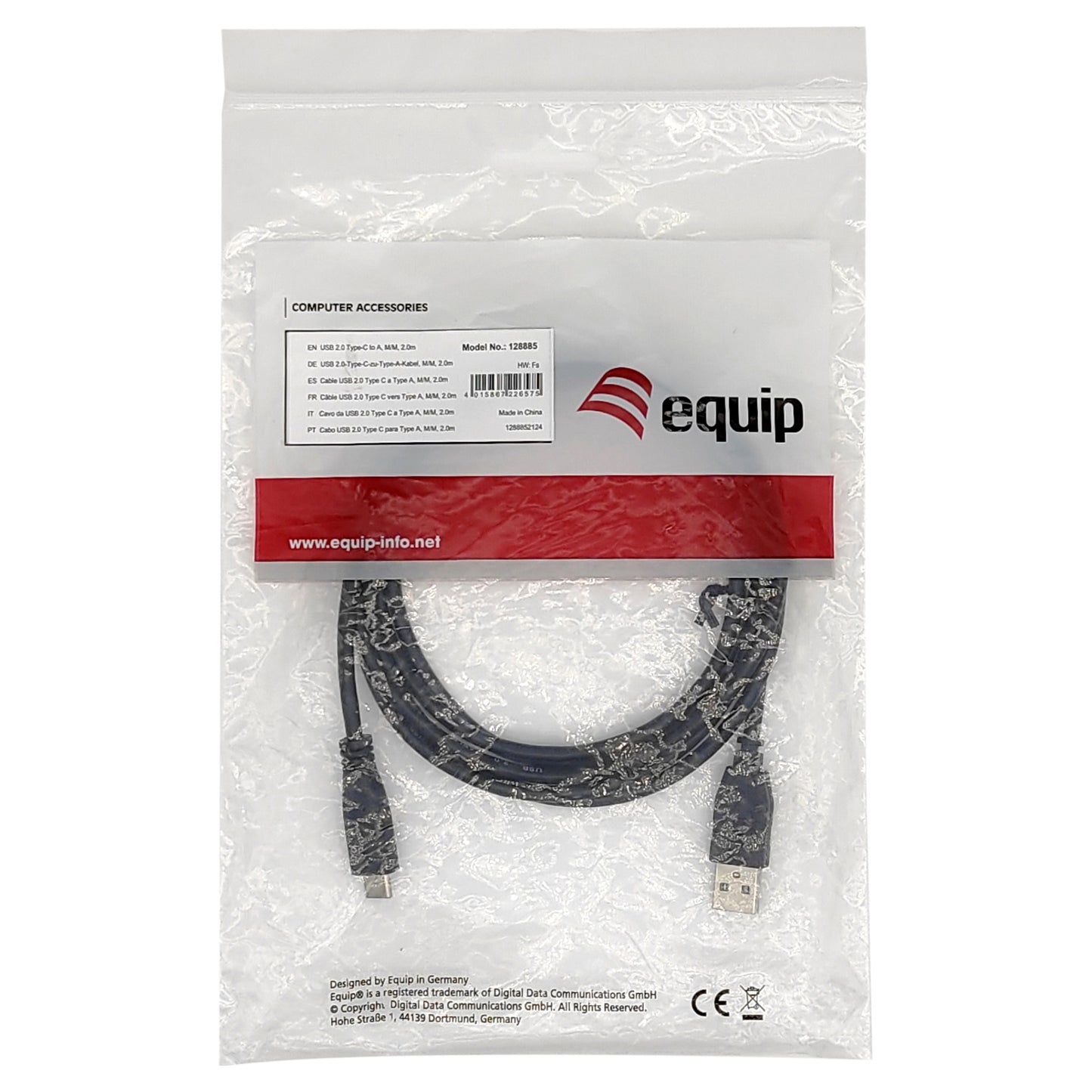 Equip Kabel USB-A 2.0 -> C St/St 3.00m 3A 480Mbps sw