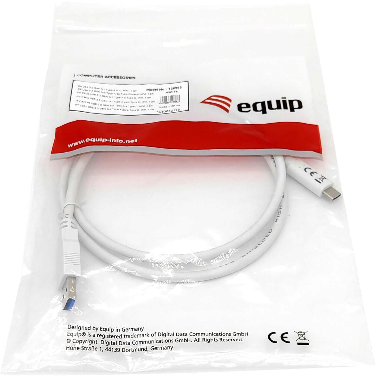 Equip Kabel USB-A 3.2 -> C St/St 2.00m 3A/20V ws