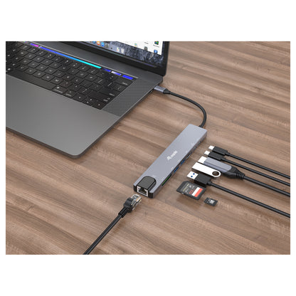 Equip Adapter USB-C -> HDMI.GbE.3xUSB3.2 Gen1.SD/TF.PD 100W