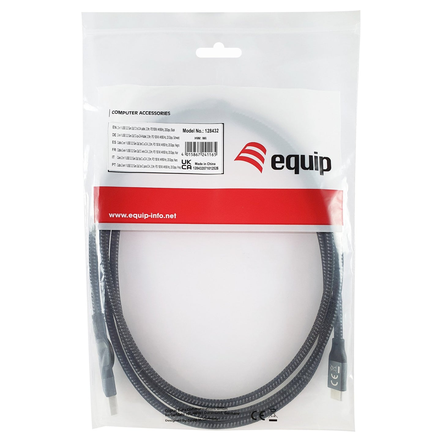 Equip Kabel USB-C 3.2 -> C/A St/St 2.00m 20Gbps schwarz