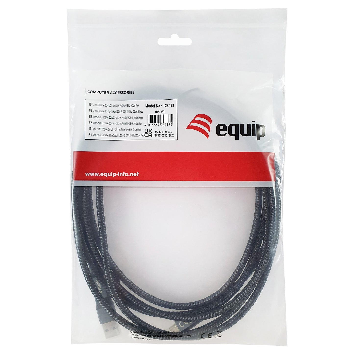 Equip Kabel USB-C 3.2 -> C/A St/St 3.00m 20Gbps schwarz