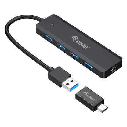 Equip USB-Hub 4-Port 3.2 ->4x3.0 +USB-C Adp.5Gbps o.Netz.sw