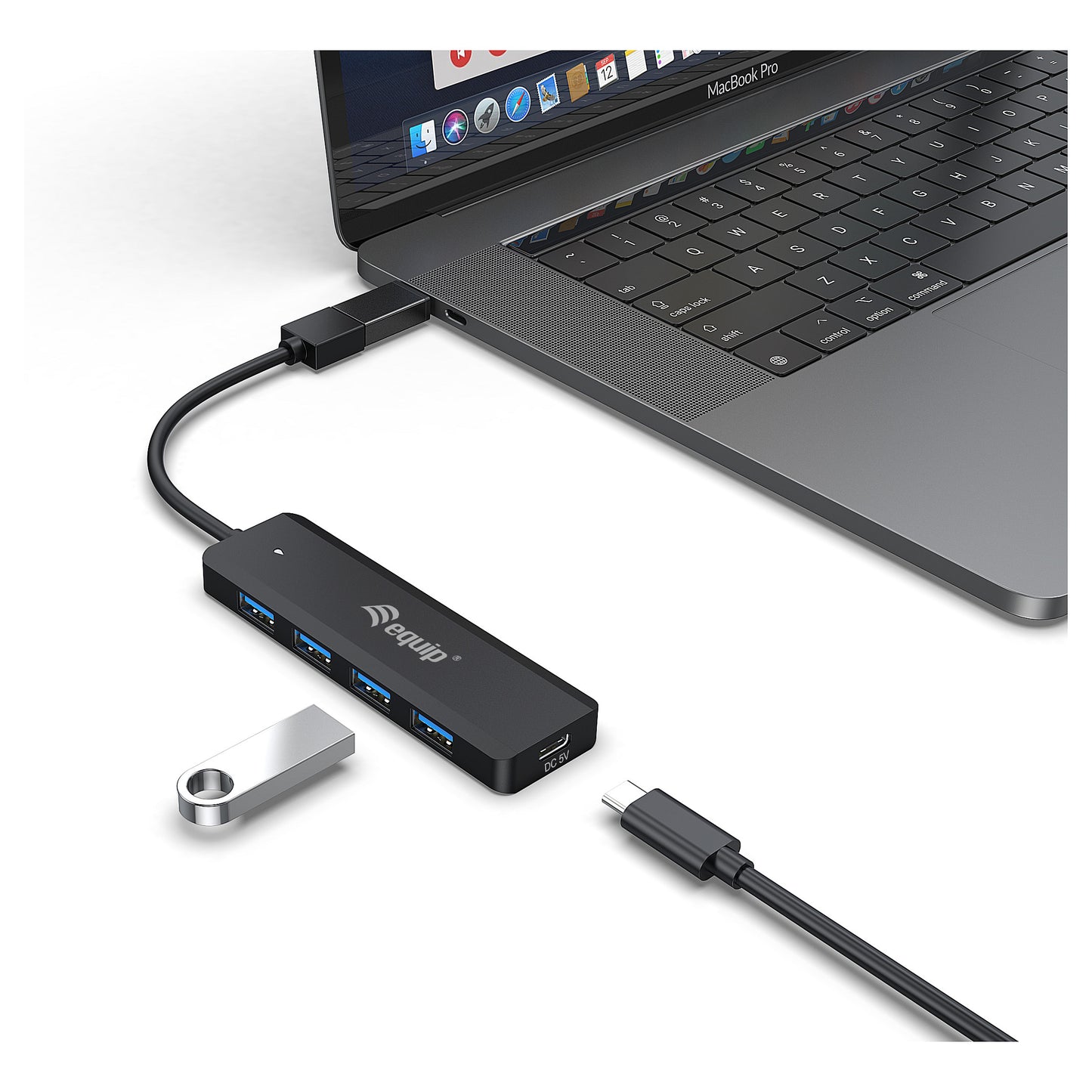 Equip USB-Hub 4-Port 3.2 ->4x3.0 +USB-C Adp.5Gbps o.Netz.sw