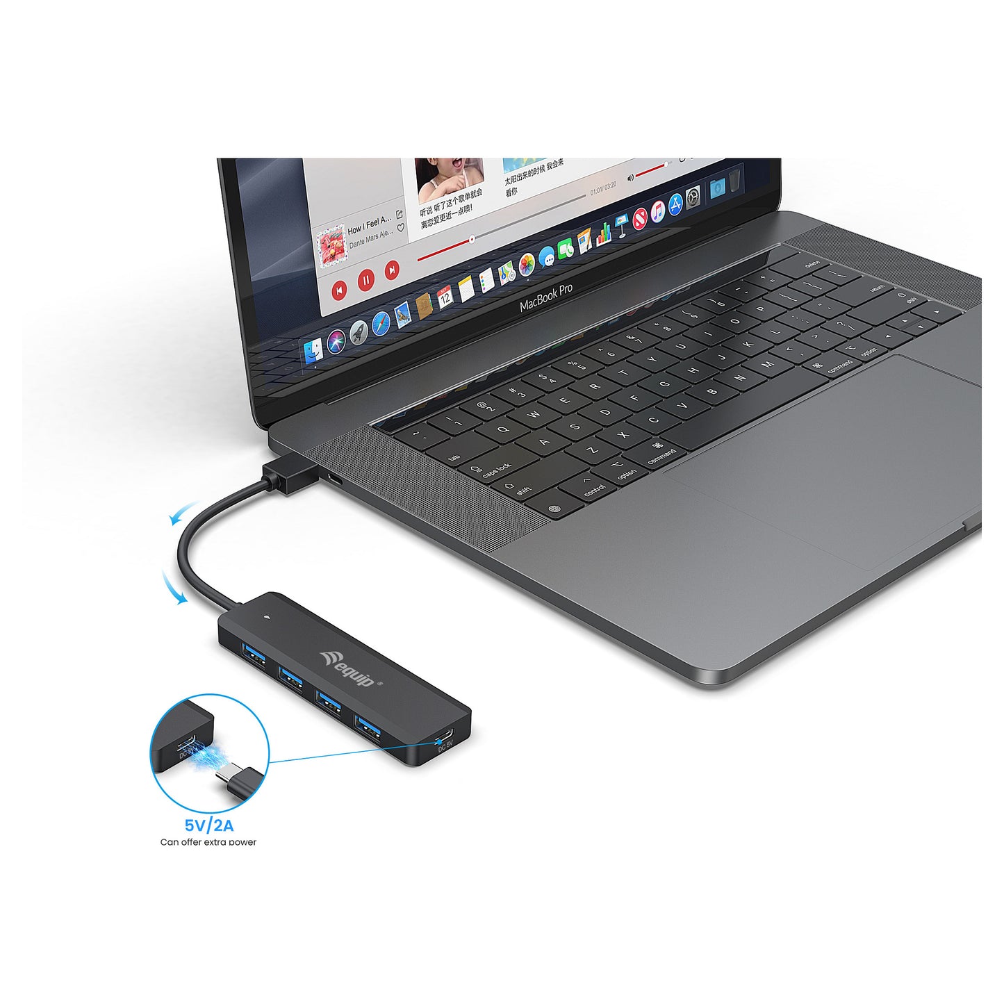 Equip USB-Hub 4-Port 3.2 ->4x3.0 +USB-C Adp.5Gbps o.Netz.sw