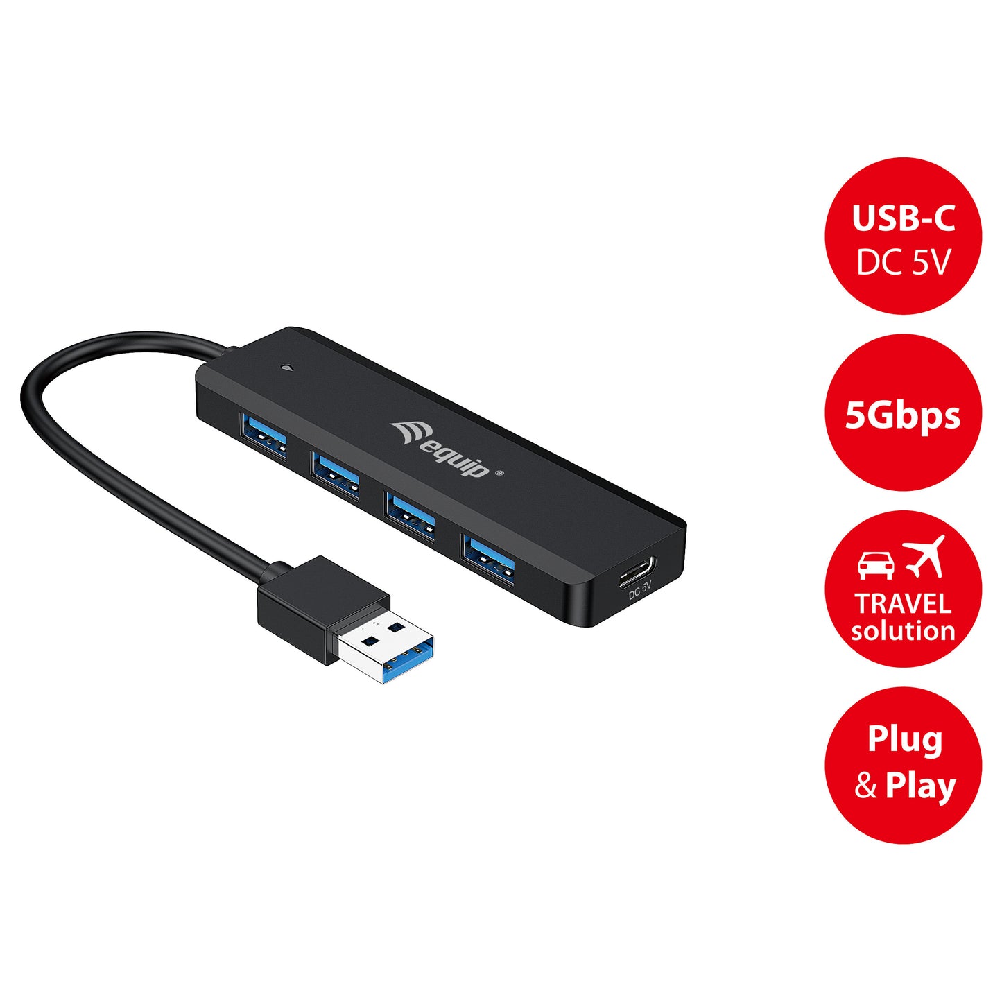 Equip USB-Hub 4-Port 3.2 ->4x3.0 +USB-C Adp.5Gbps o.Netz.sw