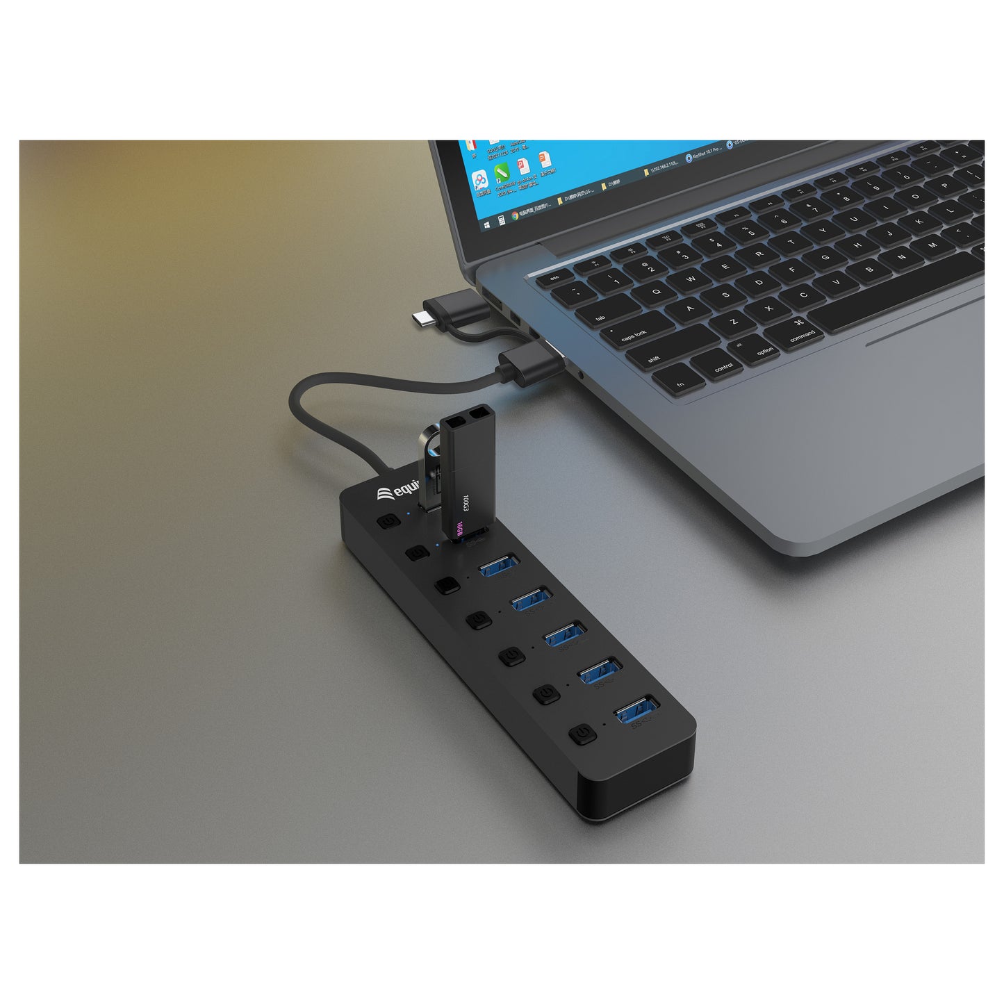 Equip USB-Hub 7-Port 3.2 ->7x3.2 5Gbps m.Netzteil sw