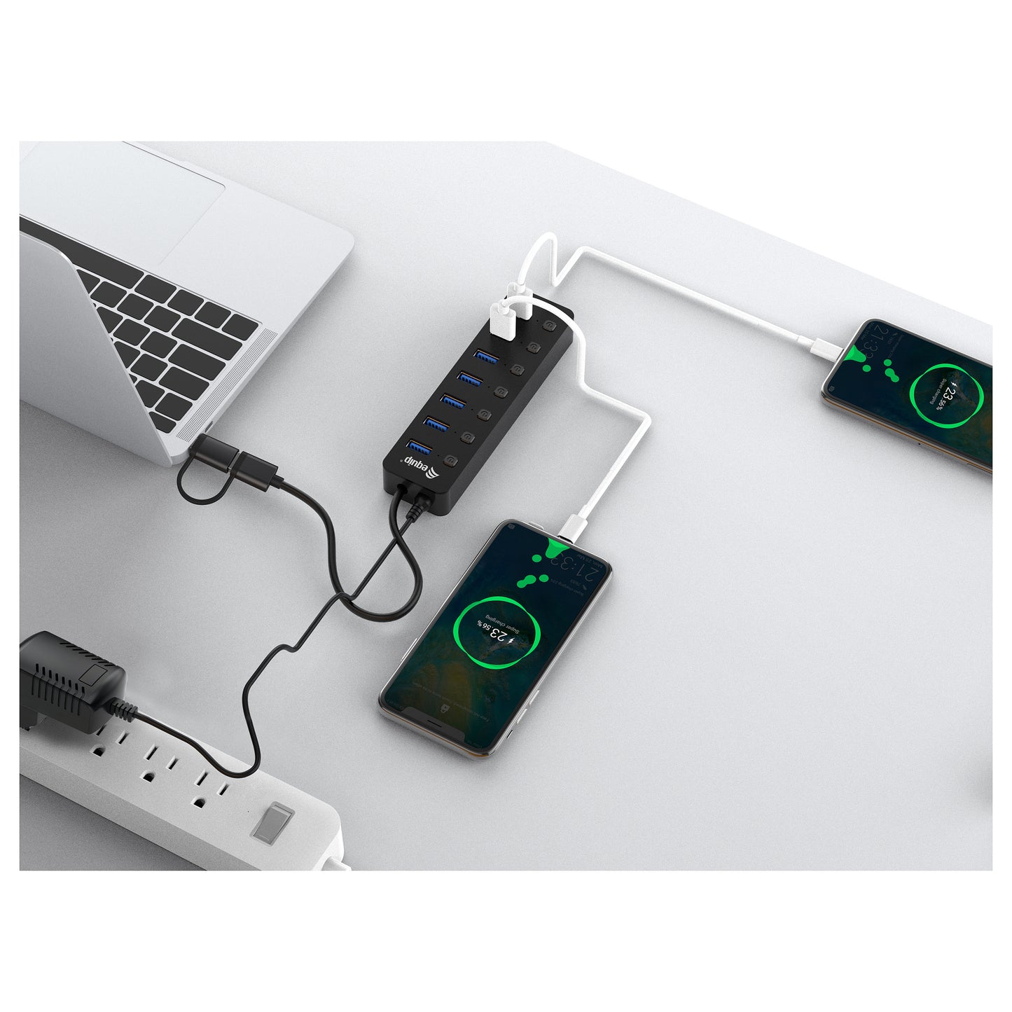 Equip USB-Hub 7-Port 3.2 ->7x3.2 5Gbps m.Netzteil sw