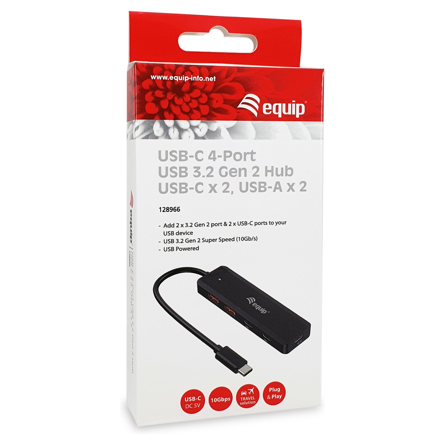 Equip USB-Hub 4-Port 3.2/C->2xUSB-C 2xUSB-A 10Gbps o.Netz.sw