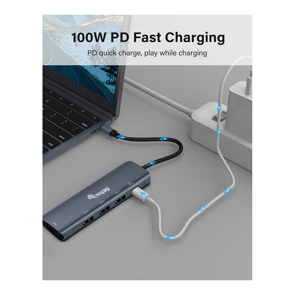 Equip Dock USB-C->HDMI.3xUSB3.0.100WPD 25cm gr