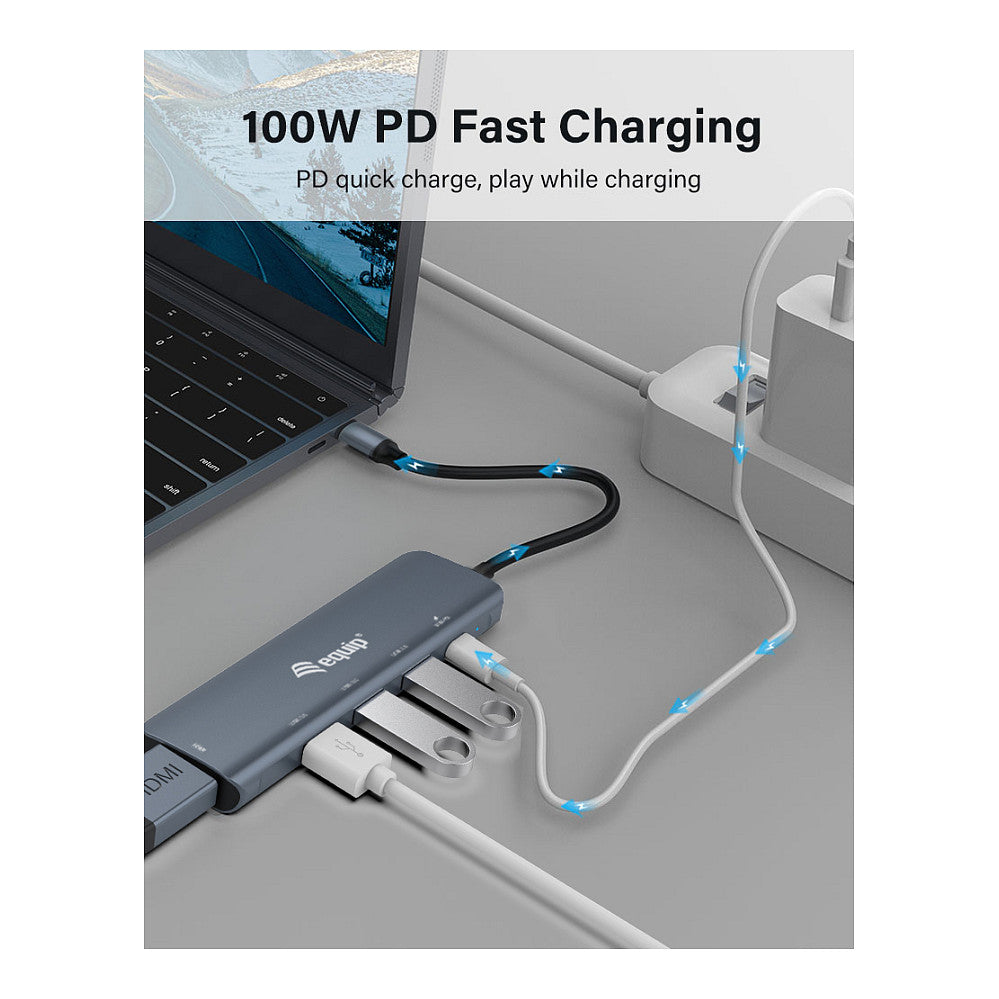 Equip Dock USB-C->HDMI.3xUSB3.0.100WPD 25cm gr