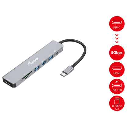 Equip Dock USB-C->HDMI.3xUSB3.0.SD/TF.100WPD 25cm si