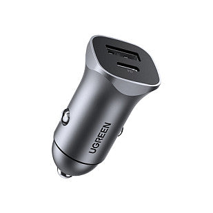 UGREEN USB-C PD+USB-A QC 24W Fast Car Charger Gray