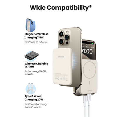 UGREEN 10000mAh Mini Powerbank Wireless 20W with MagSafe white