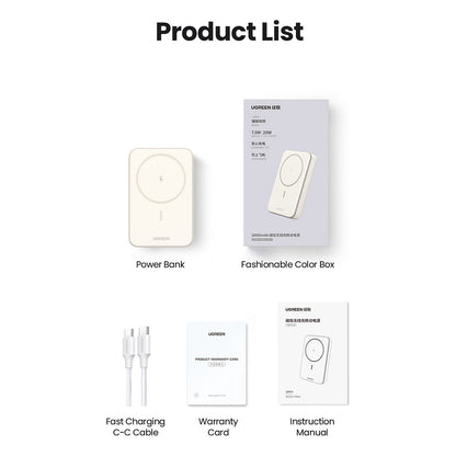 UGREEN 10000mAh Mini Powerbank Wireless 20W with MagSafe white