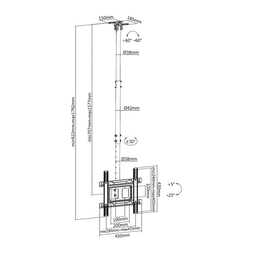 Equip Deckenhalterung 32"-70"/1TFT 50kg 1Gelenk neig. sw lite Retail