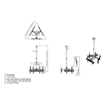 Equip Deckenhalterung 32"-65"/3TFT je 30kg 2Gelenke neig. sw lite Retail
