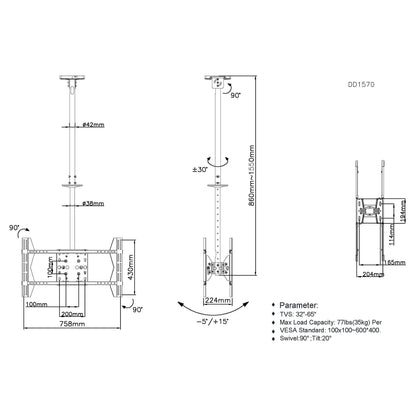 Equip Deckenhalterung 39"-75"/2TFT je 40kg 2Gelenke neig. sw lite Retail