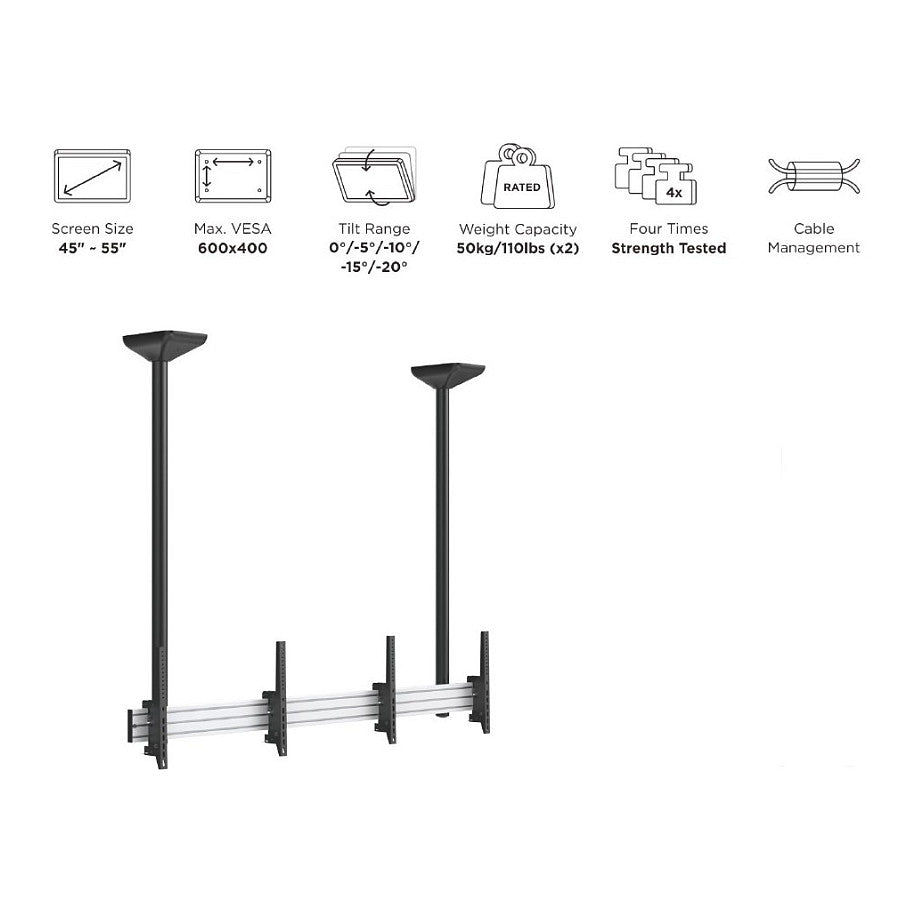 Equip Deckenhalterung 45"-55"/2TFT je 50kg 1Gelenk neig. sw lite Retail (Speditionsversand)