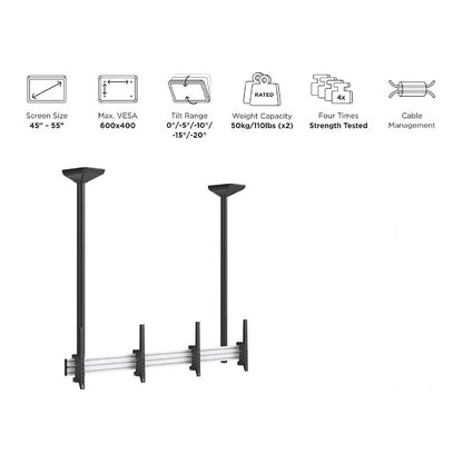 Equip Deckenhalterung 45"-55"/2TFT je 50kg 1Gelenk neig. sw lite Retail (Speditionsversand)