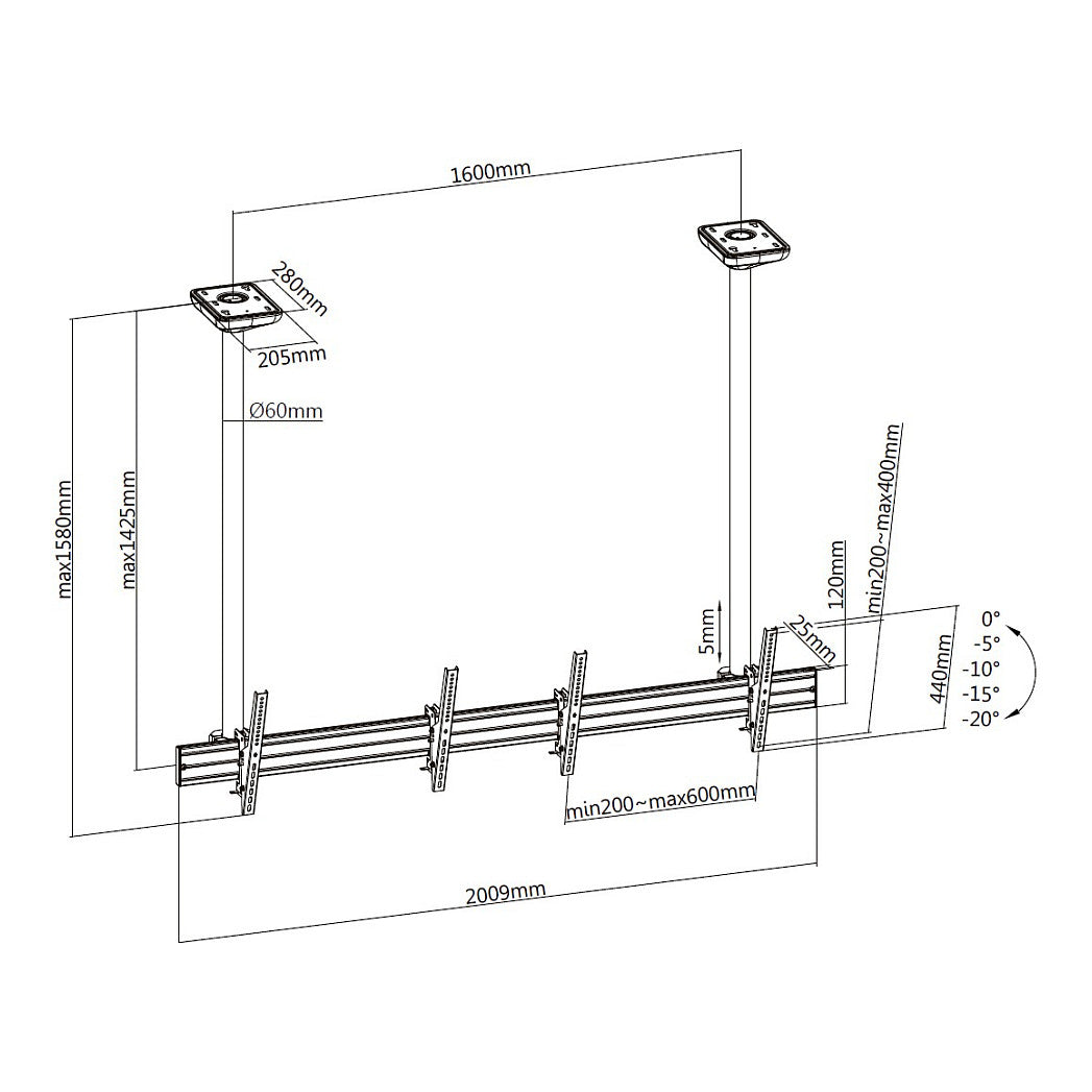 Equip Deckenhalterung 45"-55"/2TFT je 50kg 1Gelenk neig. sw lite Retail (Speditionsversand)