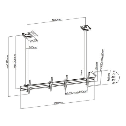 Equip Deckenhalterung 45"-55"/2TFT je 50kg 1Gelenk neig. sw lite Retail (Speditionsversand)