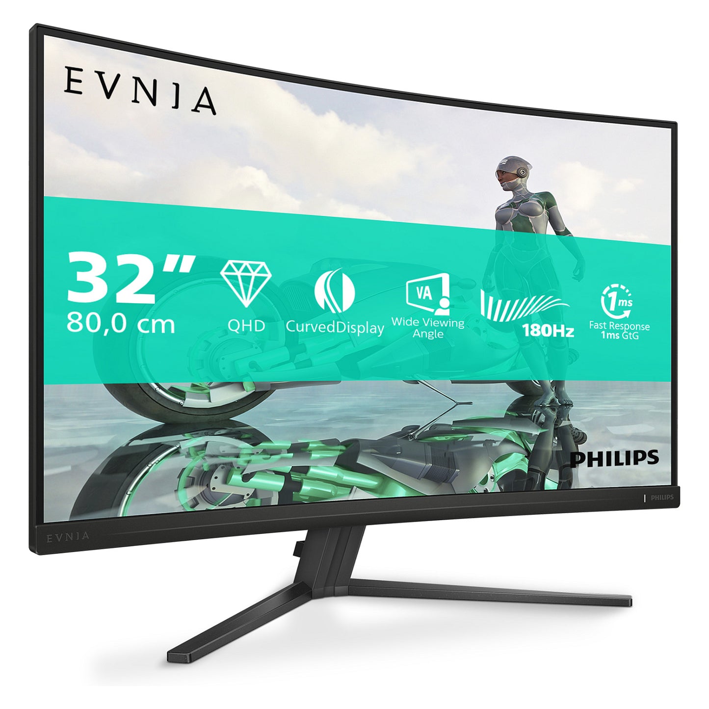 80cm/31,5" (2560x1440) Philips Evnia 32M2C3500L/00 16:9 WQHD Fast VA 1ms 180Hz HDMI DisplayPort VESA HDR FreeSync Curved