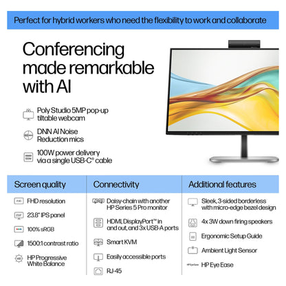 HP 524pm IPS FHD 1920x1080@100Hz DP/HDMI/USB-c 350cd 5ms