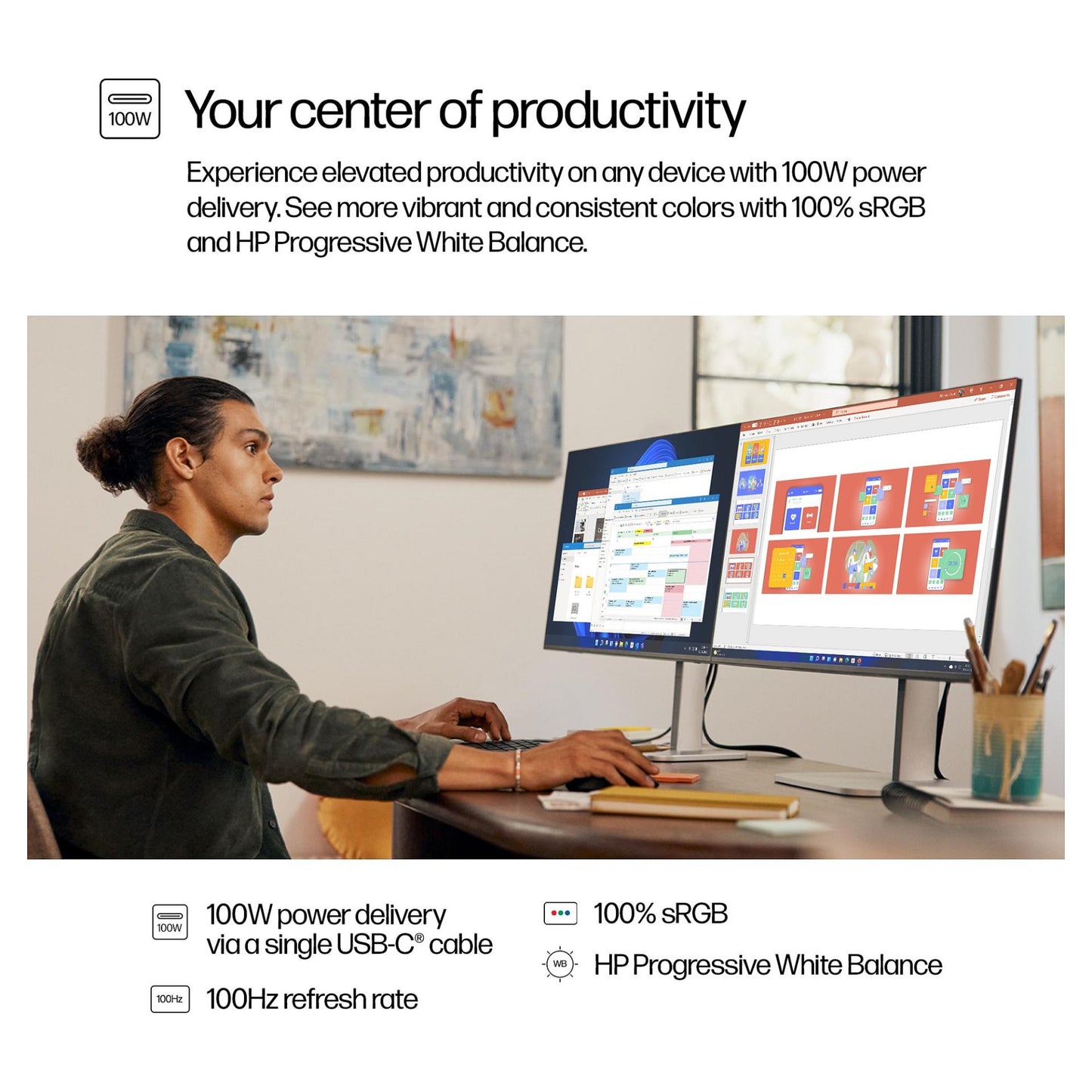 68,6cm/27" (2560x1440) HP 527pu 9E0G5AA 16:9 WQHD IPS 5ms 100Hz HDMI DisplayPort USB-C USB LAN VESA Black