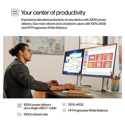 68,6cm/27" (2560x1440) HP 527pu 9E0G5AA 16:9 WQHD IPS 5ms 100Hz HDMI DisplayPort USB-C USB LAN VESA Black