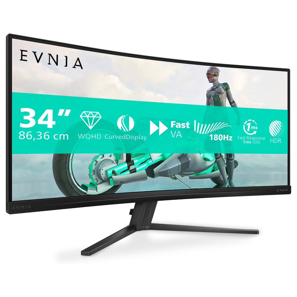 86,36 cm/34" (3440×1440) Philips 34M2C3500L/00 21:9 WQHD Fast VA 1 ms 180 Hz 2× HDMI 2.0 DisplayPort 1.4 VESA Black