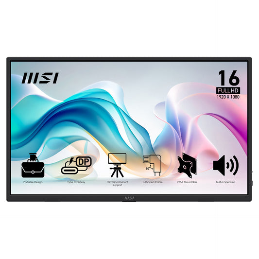 39,6cm/15,6" (1920×1080) MSI PRO MP165DE E6 16:9 IPS 4ms 60Hz USB-C HDMI 2.0b 250 cd/m² Black