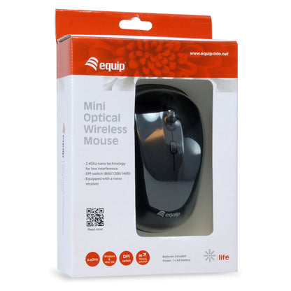 Equip Optische Maus kabellos USB Mini R+L schwarz