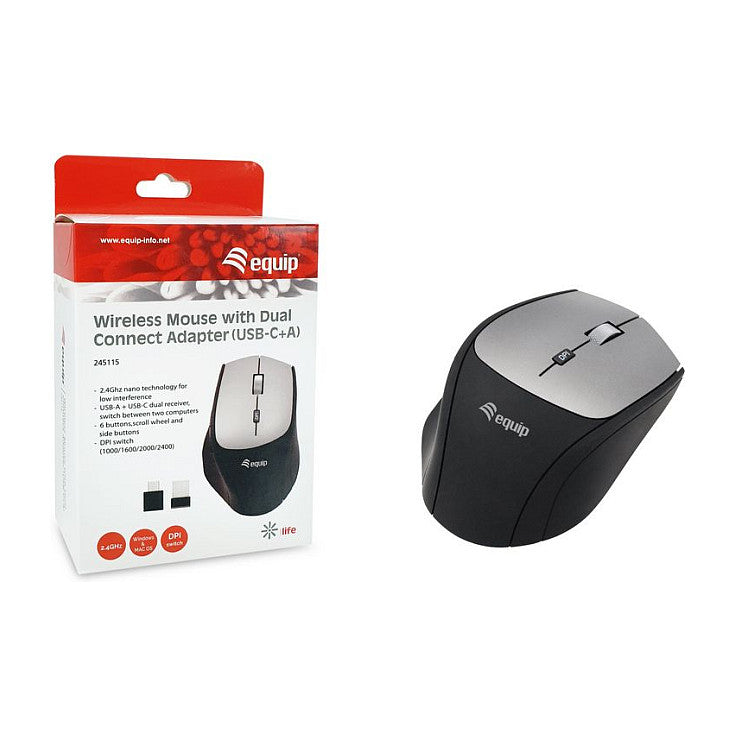 Equip Optische Maus kabellos USB-Komfort USB-C/A R+L schwarz