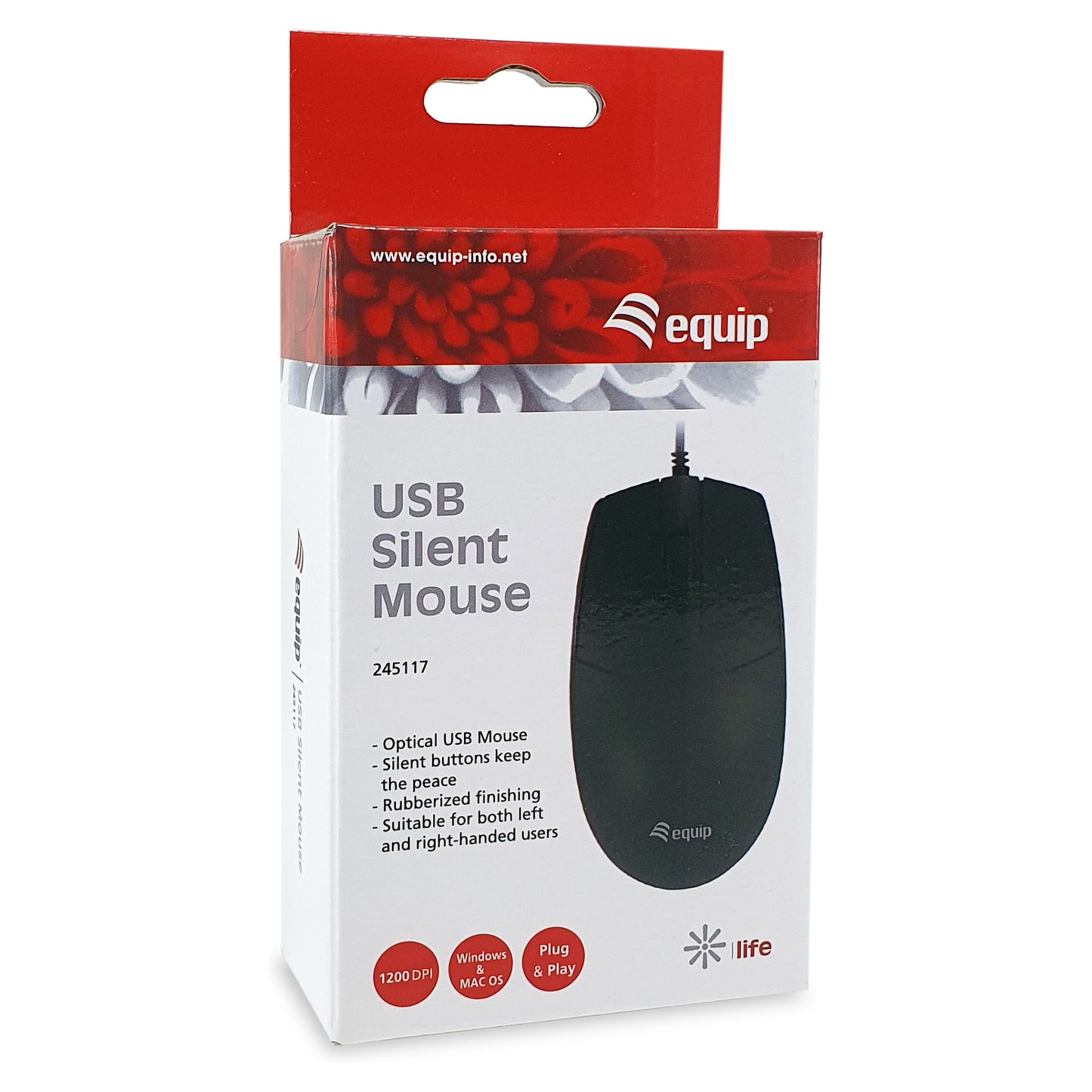 Equip Optische Maus USB-A Silent Rechts-Linkshänder 1.5m sw