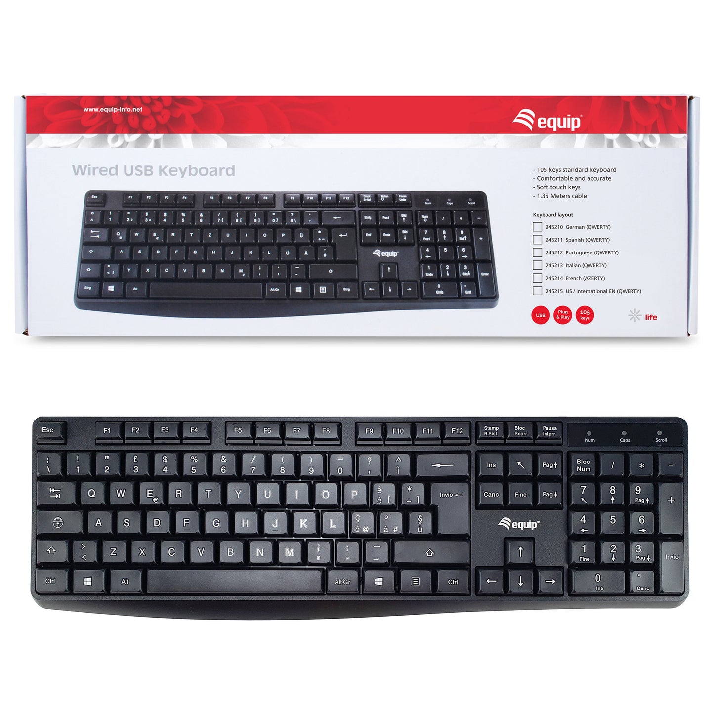 Equip Kabelgebundene USB Keyboard schwarz. italieni
