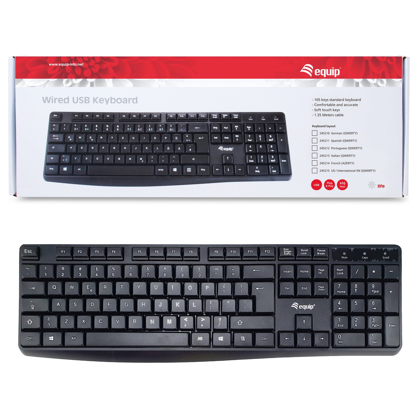 Equip Kabelgebundene USB Keyboard schwarz.US Layout