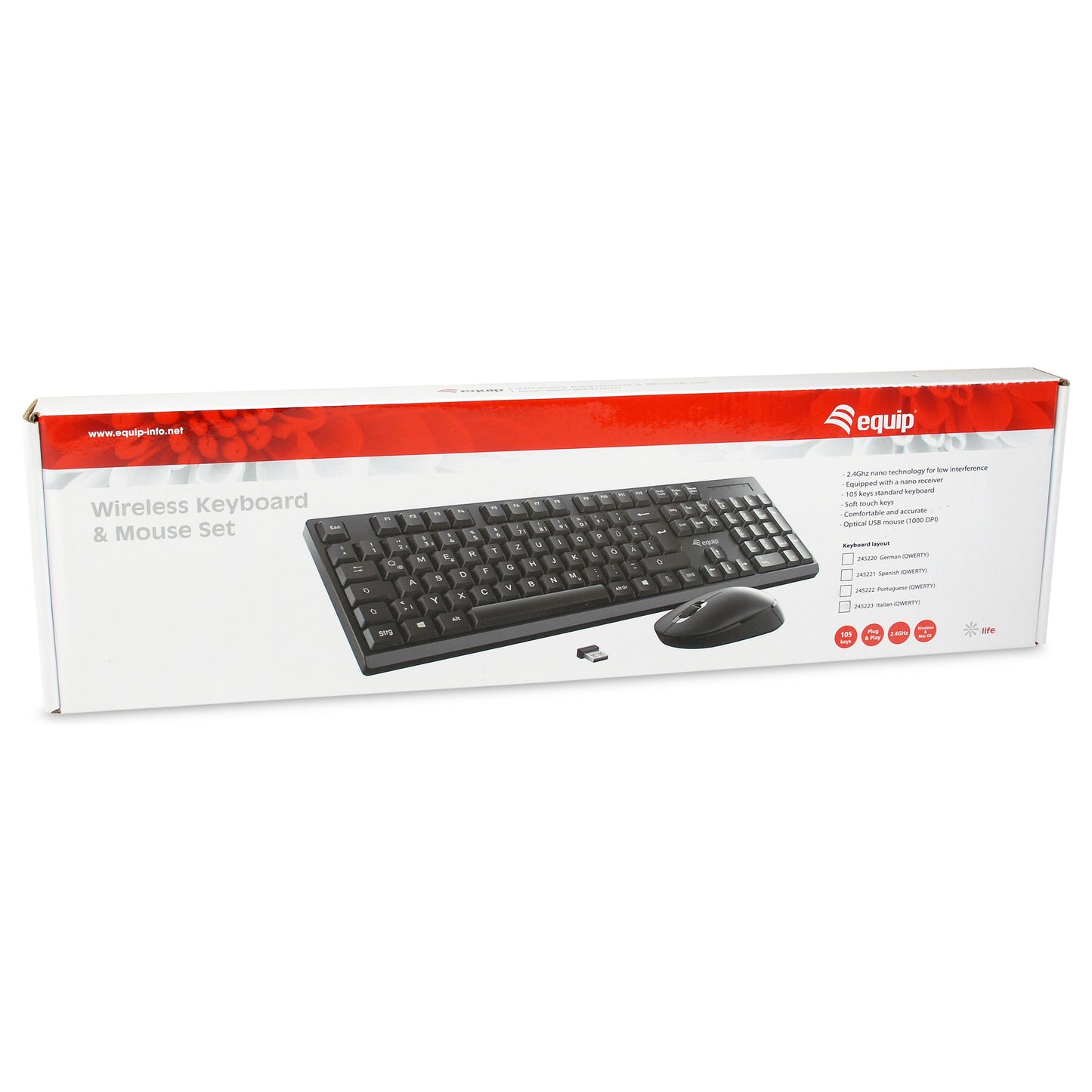 Equip Wireless Tastatur + Maus. Layout portugiesisch schwarz