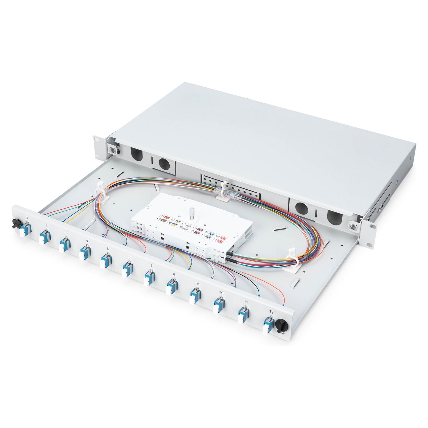 DIGUTUS LWL Spleißbox 1HE bestückt 12x LC DX OS2 grau